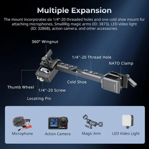 Miniatura 6 de SmallRig Montura Ajustable para Monitor de Cámara con Liberación Rápida, Abrazadera NATO, Montaje de Zapata Fría, Diseño Anti-Torsión para DJI RS 4