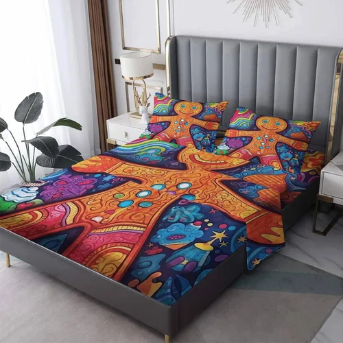 Miniatura 9 de Juego de sábanas tamaño individual: sábanas de Navidad, sábanas y fundas de almohada de Navidad rojo y verde, microfibra suave, bolsillo profundo
