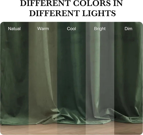 Miniatura 7 de RYB HOME Cortinas elegantes de terciopelo verde de 108 pulgadas de largo, bloqueo de luz, aislamiento térmico, elegantes cortinas de terciopelo