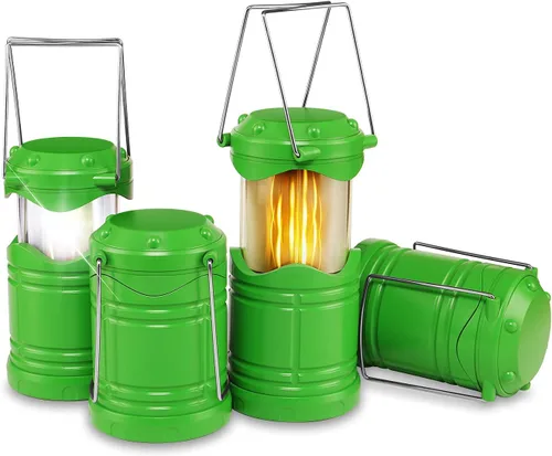 Lichamp Paquete de 4 linternas LED para campamento, velas plegables sin llama, velas de té, luces de campamento portátiles a batería, kit de Verde