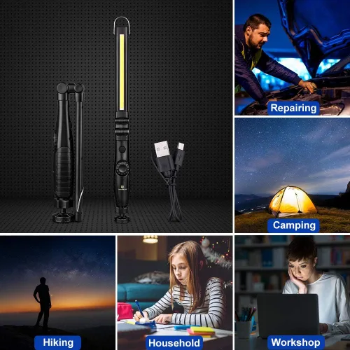 Miniatura 7 de Luz de Trabajo LED Magnética, Cable USB de 24", Capacidad de 3300mAh, Luces Indicadoras de 4 Niveles de Potencia, Base Giratoria de 360, Fuerza