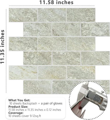Miniatura 6 de STICKGOO 10 hojas de azulejos de metro para despegar y pegar, azulejos de pared para salpicaduras de cocina, azulejos de pared de PVC para Pizarra