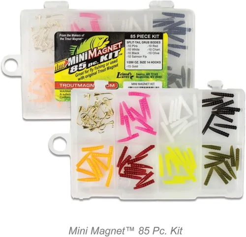 Miniatura 2 de Leland's Lures Trout Magnet - Kit de 85 mini imanes de 85 piezas, incluye 70 cuerpos de larva y 15 ganchos de tamaño 14, para pesca con mosca