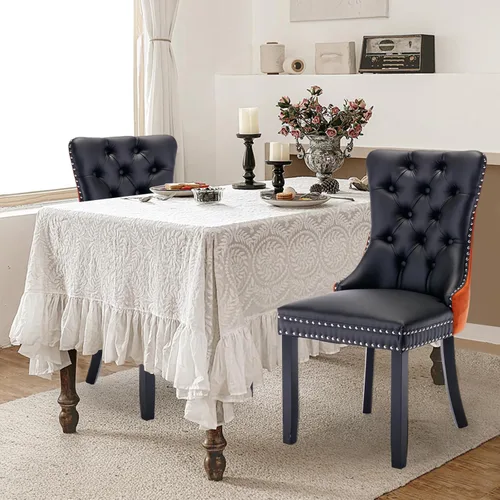 Miniatura 64 de Juego de 4 Sillas de Comedor de Terciopelo Tapizadas con Capitoné, Sillas Laterales de Cocina con Ribete de Tachuelas y Patas Chapadas en Oro