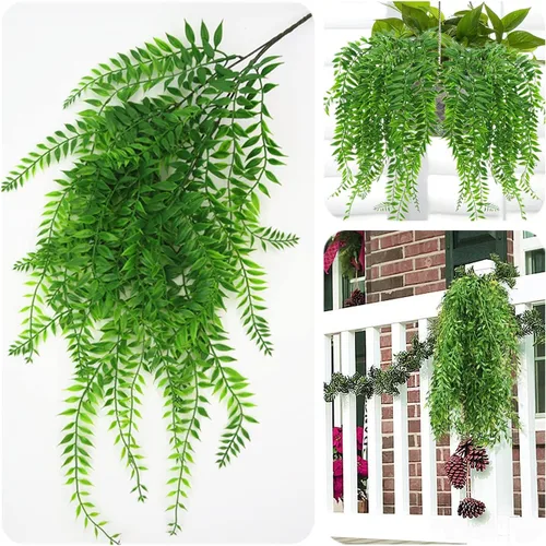Miniatura 8 de Sauce llorón falso, plantas colgantes artificiales de plástico, hojas verdes, plantas de vid sintética, guirnalda de hiedra para el hogar
