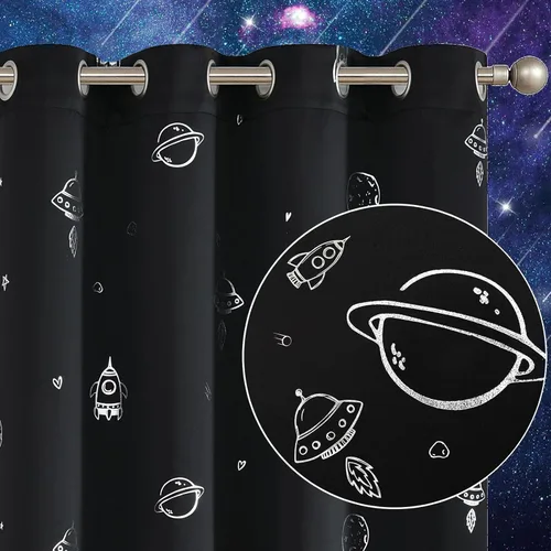 Miniatura 9 de Vangao - Cortinas opacas azul marino para dormitorio de niños, tema espacial, para niños, guardería, habitación de niñas, 63 pulgadas de largo
