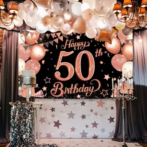 Miniatura 2 de KatchOn, Cartel de cumpleaños número 50 de oro rosa – Xtragrande de 72 x 44 pulgadas Decoraciones de cumpleaños 50 para mujer Cartel Hbd