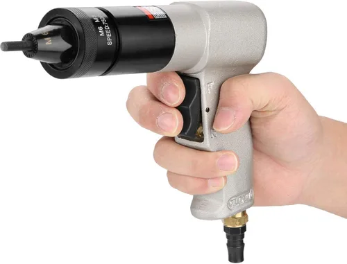 Miniatura 2 de Pistola de tuerca de remache neumática, 600 rpm, remachadora neumática con autobloqueo para M6 M8 con portabrocas de tuerca y válvula de aire