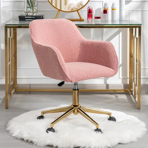 Silla de escritorio esponjosa, silla de tocador de piel sintética, silla giratoria de oficina para niñas y mujeres, altura ajustable, lindas sillas