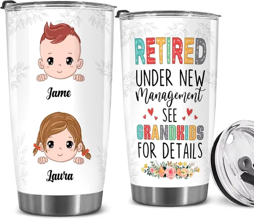 Miniatura 25 de WHIDOBE Vaso de jubilado personalizado (4 niños) personalizado para jubilados bajo nueva administración, mira a los nietos para obtener detalles