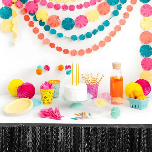 Miniatura 7 de Paquete de 6 guirnaldas de flecos de papel de aluminio de 10 pies de color negro ondulado metálico con serpentinas de oropel para colgar