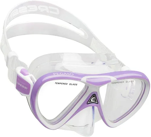 Miniatura 2 de Cressi Juego de silicona para snorkel (máscara y snorkel) para niños de 5 a 15 años - Pegaso & Iguana: diseñado en Italia Lila/Blanco