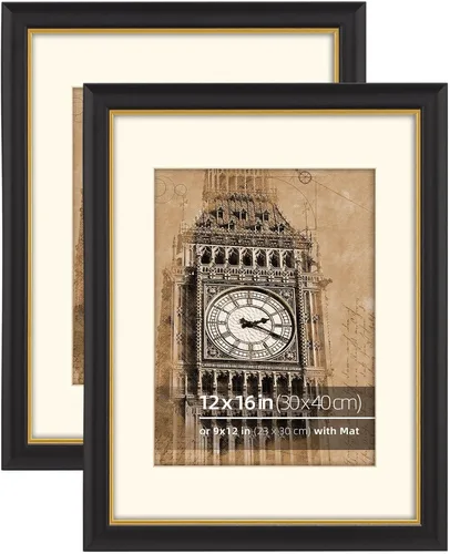 Miniatura 12 de Marco de fotos vintage neutro de 2 tonos de caoba negra y latón antiguo de 8 x 8 pulgadas, perfil de madera real pintado a mano, con paspartú