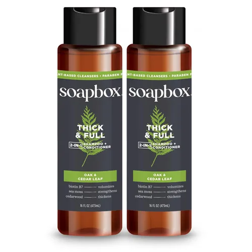 Miniatura 10 de Soapbox Paquete variado de champú y acondicionador 2 en 1 para hombre, 1 cuidado del cuero cabelludo y 1 grueso y completo, ingredientes limpios
