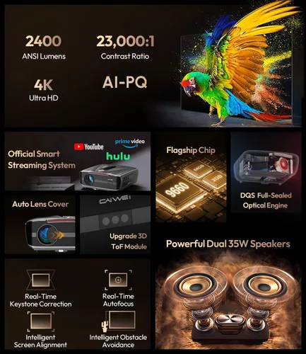 Miniatura 6 de Proyector diurno 4K 2026 actualizado 2400 ANSI [tapa de lente automática] HDR10+ Ultra HD Proyector inteligente con AI-PQ ToF Autofocus HDMI eARC
