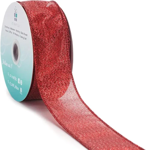 Miniatura 35 de Cinta con alambre metálica dorada champán de 2.5 pulgadas x 10 yardas para decoración del hogar de Navidad, lazo para decoración de árbol, envoltura