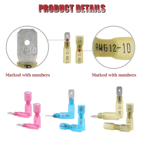 Miniatura 4 de Hilitchi paquete de 160 conectores de terminal tipo espada impermeables, termorretráctiles, totalmente aislados, hembra y macho, para cableado