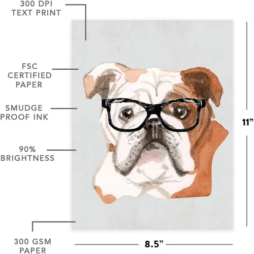 Miniatura 2 de Andaz Press Póster impreso para pared de perro, 8.5 x 11 pulgadas, Bulldog inglés con gafas negras, 1 paquete, regalo de cumpleaños de Navidad, sin