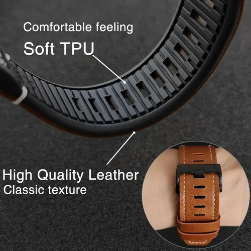 Miniatura 4 de Abanen Correas de reloj de cuero de ajuste rápido de 1.024 in para Garmin epix Pro de 2.008 in, Fenix 7X, Fenix 6X, Fenix 5X, fibra de cuero
