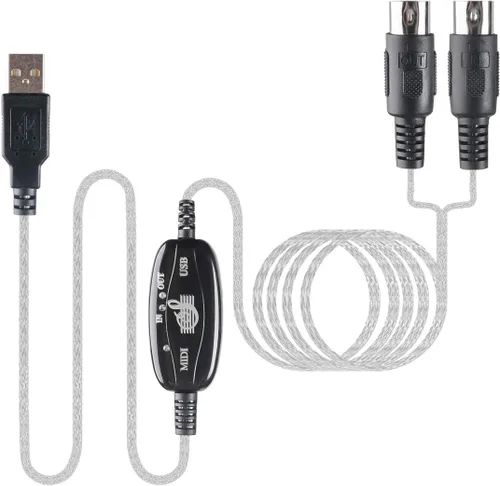 Miniatura 4 de TENINYU Convertidor de cable USB a MIDI 2 en 1 PC a sintetizador Interfaz de teclado de estudio de música, cable adaptador de enchufe de cable, 16