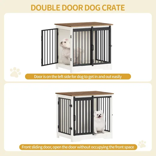 Miniatura 4 de Hzuaneri Mueble de jaula para perros de 27.2 pulgadas con puerta de granero, perrera resistente para interiores con 2 puertas, mesa auxiliar
