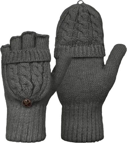 Miniatura 21 de Beurlike Guantes de invierno para mujer, de lana cálida, a prueba de viento, convertibles, sin dedos