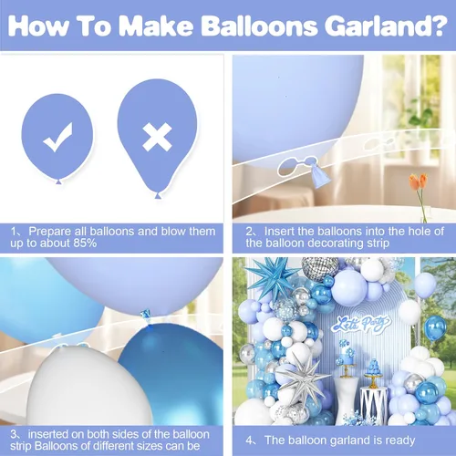 Miniatura 6 de Kit de guirnalda de arco de globos de color azul, blanco y plateado con globos de bola de discoteca, globos de papel de aluminio de estrella