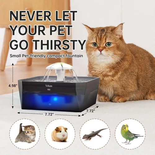 Miniatura 2 de Veken Fuente de agua para gatos pequeña apta para mascotas con bomba silenciosa, fácil de limpiar y montar, mini dispensador de agua para mascotas