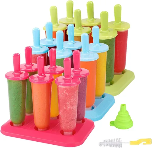 BAKHUK Moldes para paletas de hielo, 3 juegos de moldes para hacer paletas de hielo, con embudo y cepillo, 3 colores, reutilizable, fácil