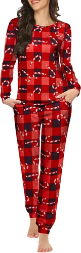 Miniatura 179 de Ekouaer Conjunto de pijama de manga larga para mujer, ropa de dormir suave con cuello redondo y bolsillos