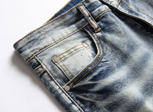 Miniatura 7 de OIIIO Jeans elásticos rasgados de ajuste regular para hombre