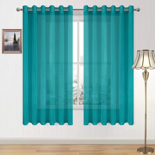 Miniatura 172 de DWCN Cortinas traslúcidas color verde frijol para sala de estar y dormitorio - Cortinas voile con aspecto de lino sintético con ojales en la parte