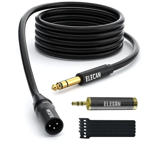 Miniatura 13 de Elecan Cable Auxiliar TRS Macho a XLR Macho de 3.5mm (1/8 Pulgada) de 4 Pies, Cable de Micrófono Estéreo Blindado Profesional Balanceado, Chapado