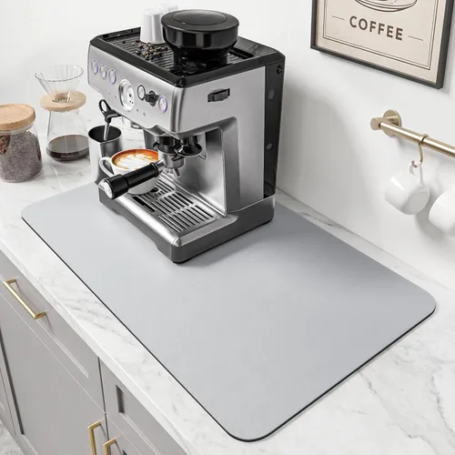 Miniatura 16 de PoYang Tapete de café extragrande de 31.5 x 17 pulgadas, accesorios de barra de café para encimera, tapete absorbente para secado de platos, Gris