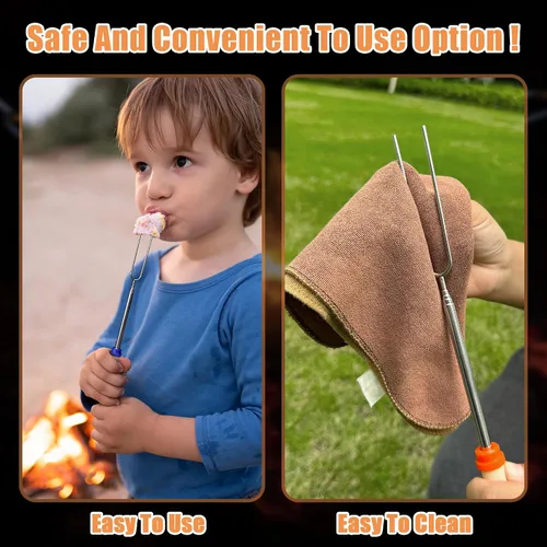Miniatura 4 de BRIOUT - Palos para asar malvaviscos - Palitos para s'mores para fogata - Brochetas para hot dog y malvaviscos para fogata de camping - Tenedores