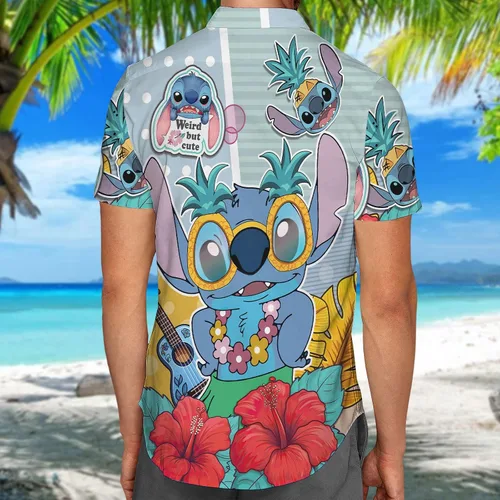 Miniatura 5 de HUNTFAMI Camisa hawaiana de película, linda camisa casual con botones de alienígena espacial, manga corta con botones, camisa tropical.