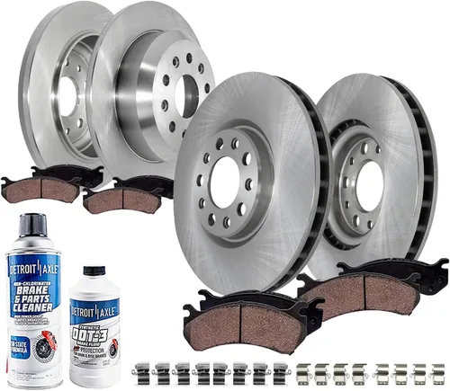 Miniatura 22 de Detroit Axle - Rotores de freno delanteros y traseros de 12.99 pulgadas (12.008 in) y pastillas de cerámica de repuesto para Chevy Avalanche 1500