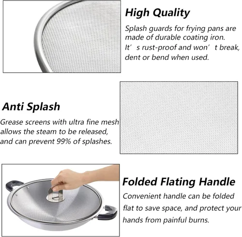 Miniatura 2 de Nicunom Paquete de 4 pantallas contra salpicaduras para sartén, 13, 11.5, 10, 8 pulgadas, protector contra salpicaduras de grasa de acero inoxidable