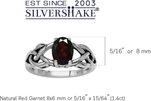 Miniatura 2 de Silvershake - Anillo de plata de ley 925 con piedra de nacimiento ovalada de 8 x 6 mm, acabado antiguo o chapado en oro amarillo, con nudo celta