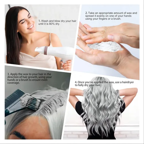 Miniatura 4 de Spray temporal de cera de color gris plateado para el cabello 4.23 oz, tinte en crema para peinado natural instantáneo, barro de coloración