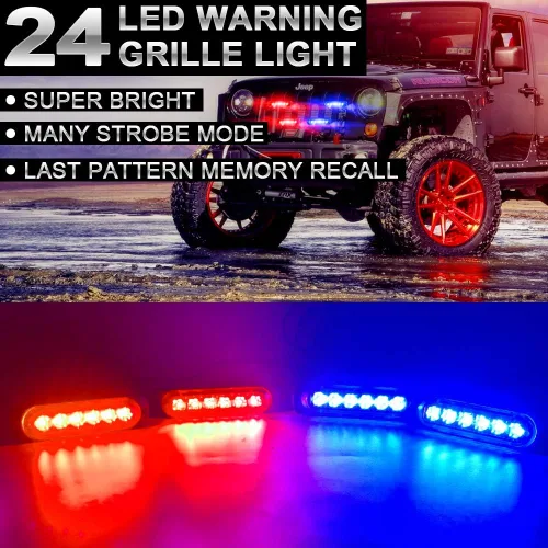 Miniatura 7 de Luces LED de Estrobo Emergencia con Control Remoto, Rojo 4EN1 24LED Rejilla de Advertencia Parpadeante para Construcción Luz de Policía Impermeable
