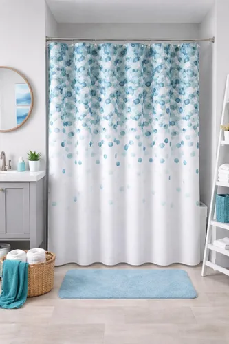 Miniatura 2 de Serafina Home Cortina de ducha de tela moderna azul mineral verde azulado para baño: patrón de salpicaduras de agua en cascada de turquesa