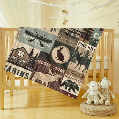 Miniatura 3 de Manta personalizada de camuflaje con diseño de ciervos y osos, conejo, lobo y bosque, manta de bebé con lunares minky para niños y niñas, manta a
