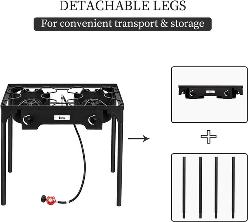 Miniatura 5 de HomVent Estufa de campamento al aire libre, cocina de gas propano de alta presión, estufa portátil de hierro fundido con patas desmontables, ideal
