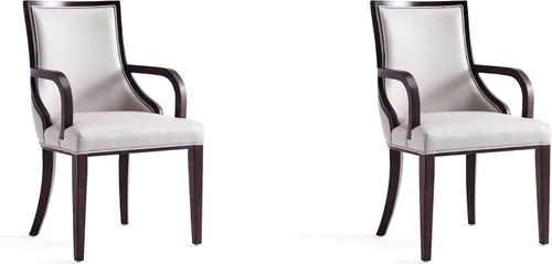 Miniatura 10 de Manhattan Comfort Grand - Silla de comedor de piel sintética con brazos, asiento acolchado con respaldo de ala, costuras rectangulares finas y marco