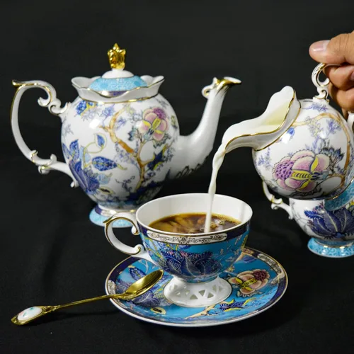 Miniatura 5 de ACMLIFE Juego de té con vajilla para adultos, juegos de porcelana de hueso de 33 piezas, juego de té de café para 6 o 4 juegos de té inglés vintage