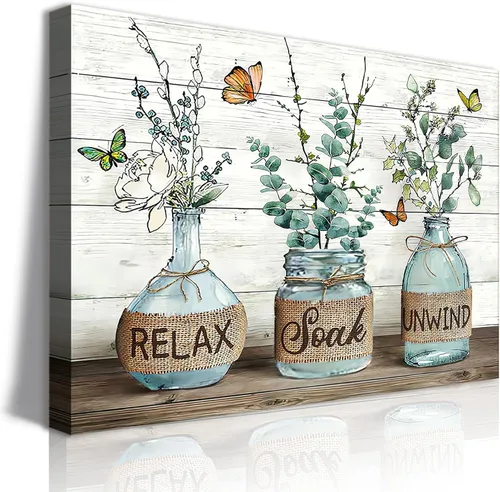 Miniatura 11 de BJVJKSU Arte de Pared Decoración de Baño Azul Marino Decoración de Pared Rústica de Lienzo Azul para Baño Letrero de Por Favor Siéntate Impresión