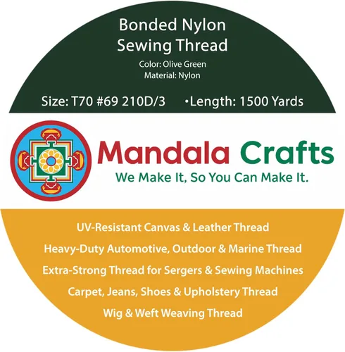 Miniatura 8 de Mandala Crafts - Hilo de nailon para coser cuero, tapicería, mezclilla y para trenzar el pelo; resistente, 1500 yardas, tamaño 69 T70 Verde oliva
