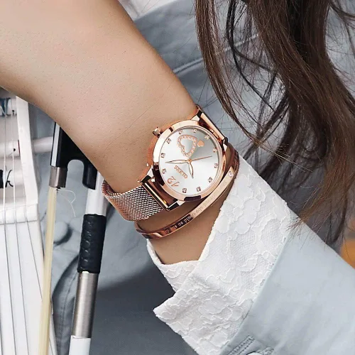 Miniatura 3 de OLEVS Relojes para mujer correa de malla de oro rosa vestido de moda cuarzo japonés impermeable luminoso para mujer conjunto de pulseras