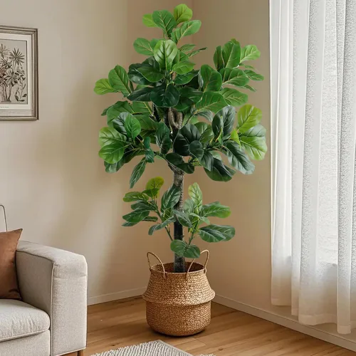 Miniatura 2 de Árbol de higuera artificial de hoja de violín de 5 pies de alto, planta de higuera falsa para interiores, planta de ficus iyrata falsa que incluye